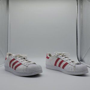 Women's Size 6 Adidas Superstar Foundation J White/Pink Buzz